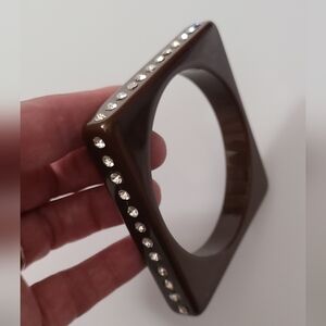 Vintage Lucite Square Brown Rhinestones Bracelet 70's 80's
